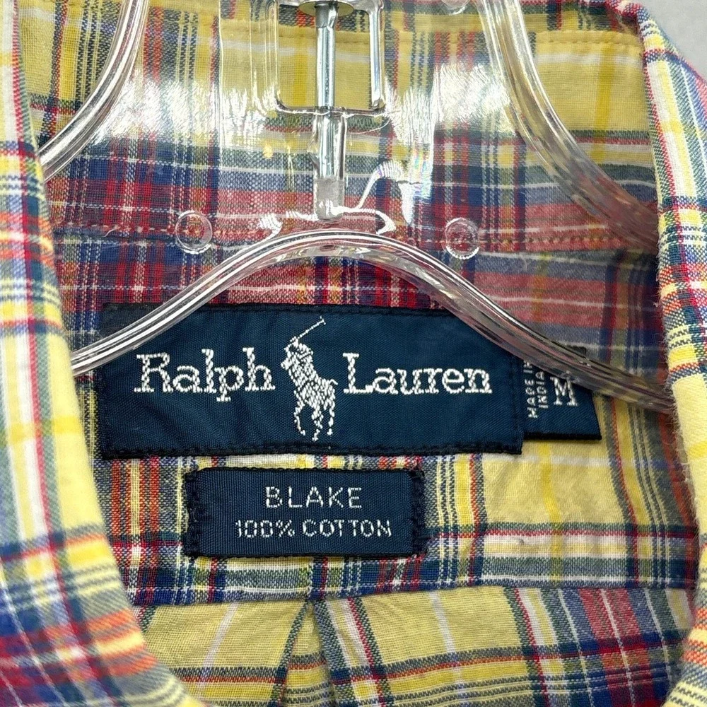 Polo Ralph Lauren Shirt Mens Medium Yellow Red Plaid Button Down‎ Tartan Blake
